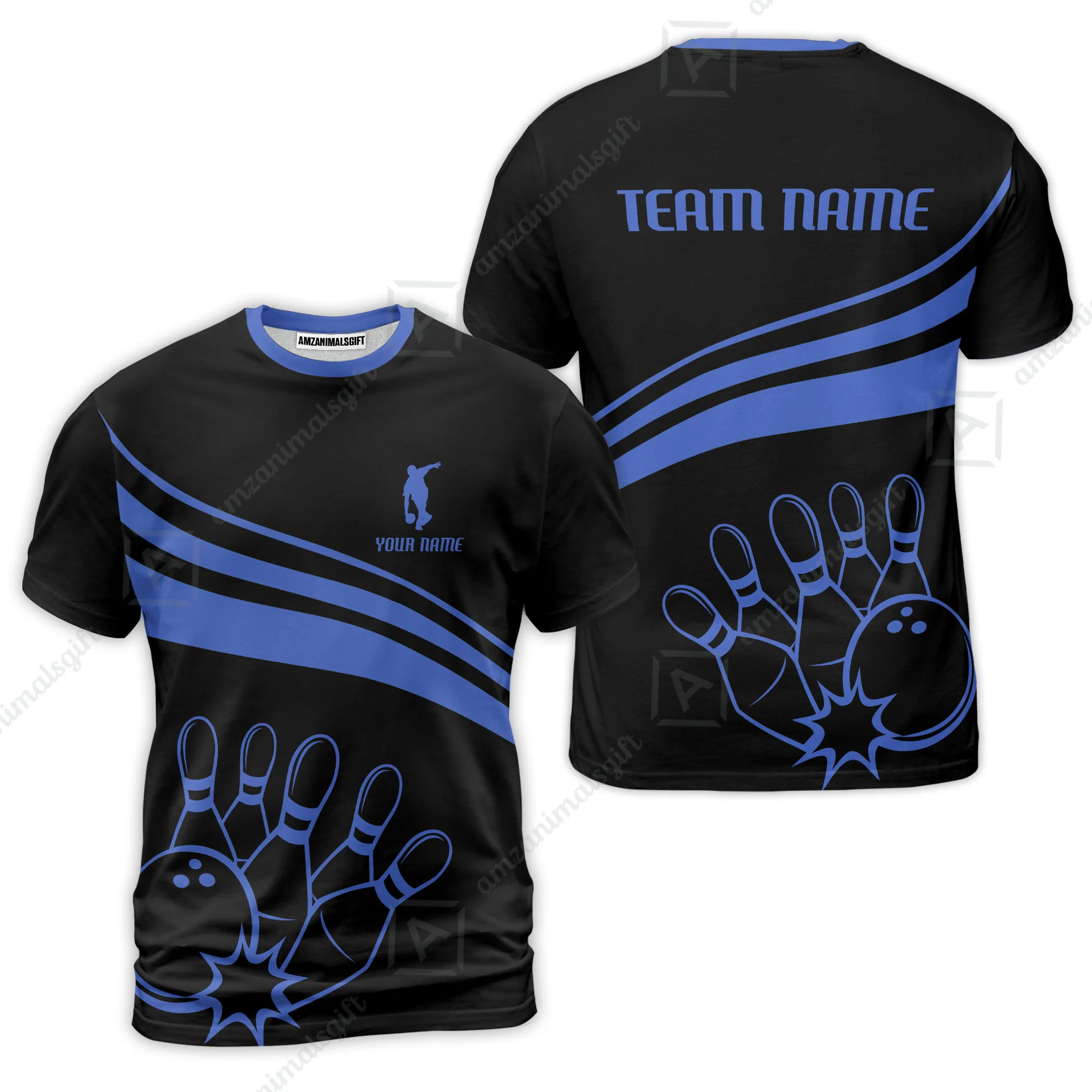 Bowling Customized Jersey Black Shirt Blue Curve Bowling Tenpin Quarter Zip Shirt, Outfit For Bowlers, Bowling Team - Image 2