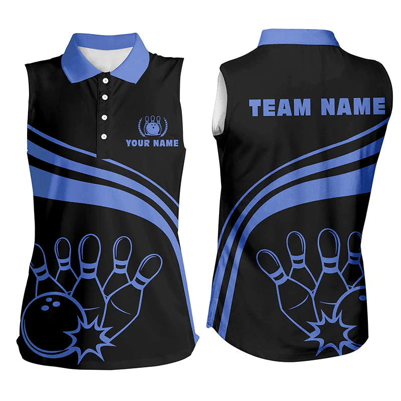 Bowling Customized Jersey Black Shirt Blue Curve Bowling Tenpin Quarter Zip Shirt, Outfit For Bowlers, Bowling Team - Image 8