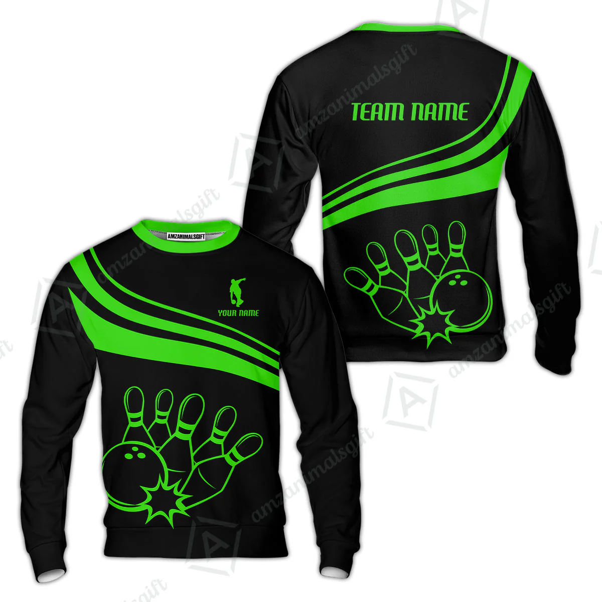 Bowling Customized Jersey Black Shirt Green Curve Bowling Tenpin Quarter Zip Shirt, Outfit For Bowlers, Bowling Team - Image 10