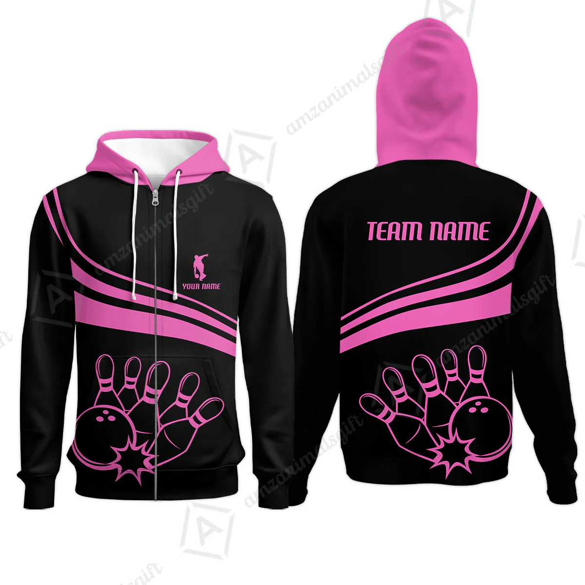 Bowling Customized Jersey Black Shirt Pink Curve Bowling Tenpin Quarter Zip Shirt, Outfit For Bowlers, Bowling Team - Image 12
