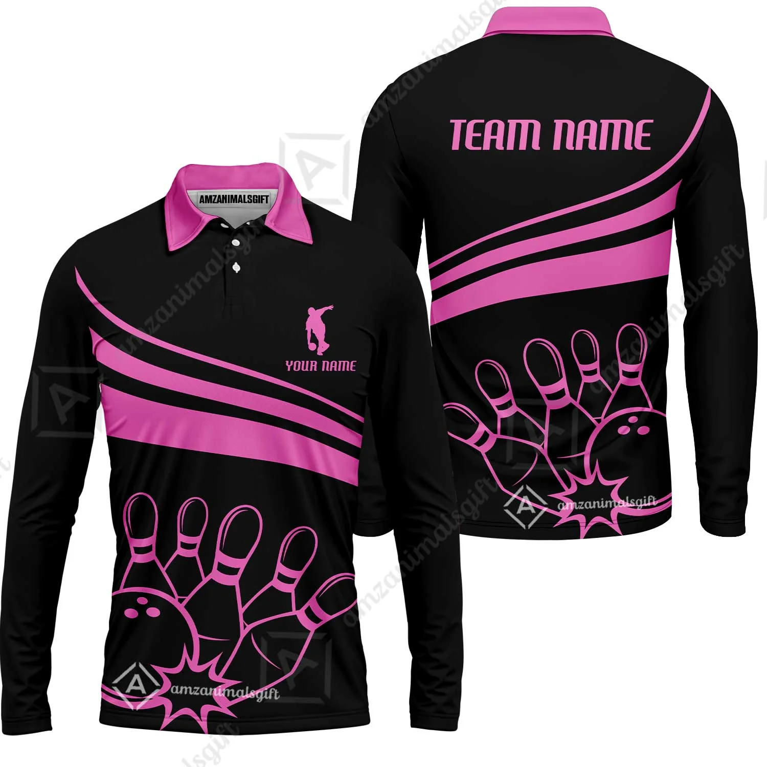 Bowling Customized Jersey Black Shirt Pink Curve Bowling Tenpin Quarter Zip Shirt, Outfit For Bowlers, Bowling Team - Image 13