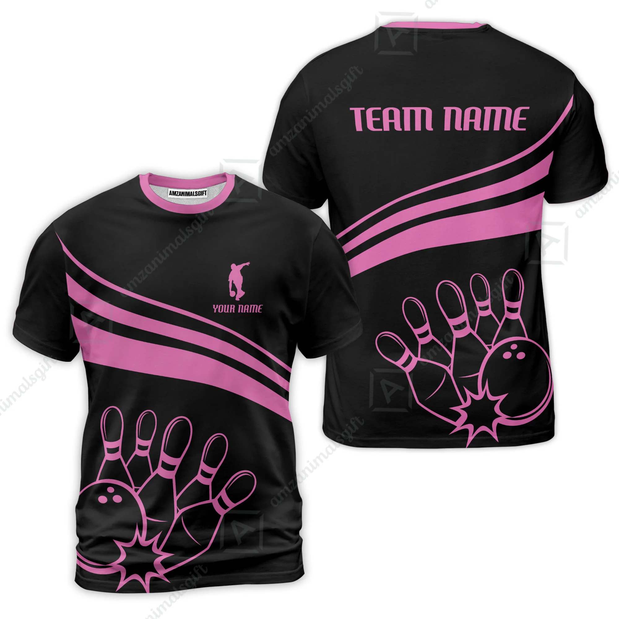Bowling Customized Jersey Black Shirt Pink Curve Bowling Tenpin Quarter Zip Shirt, Outfit For Bowlers, Bowling Team - Image 2