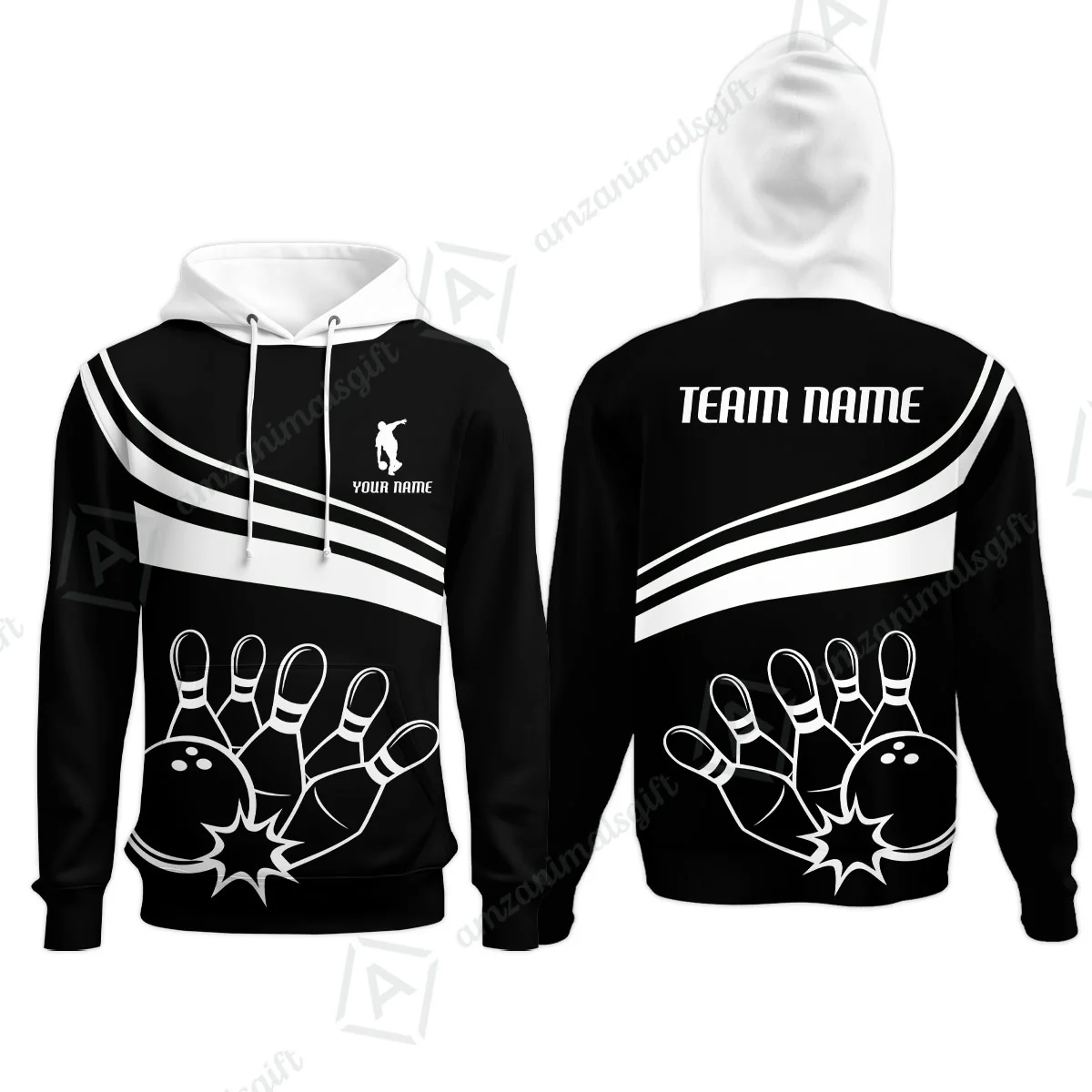 Bowling Customized Jersey Black Shirt White Curve Bowling Tenpin Quarter Zip Shirt, Outfit For Bowlers, Bowling Team - Image 11
