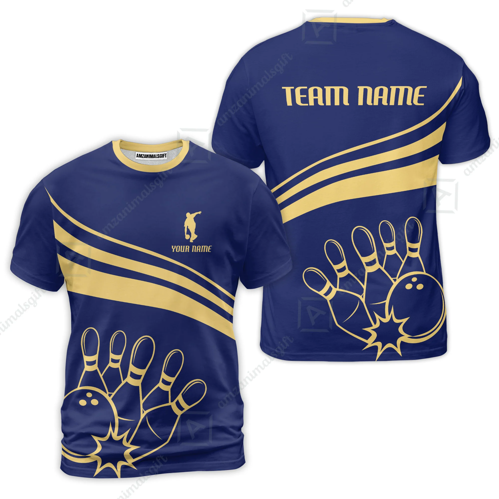 Bowling Customized Jersey Navy Shirt Gold Curve Bowling Tenpin Quarter Zip Shirt, Outfit For Bowlers, Bowling Team - Image 2