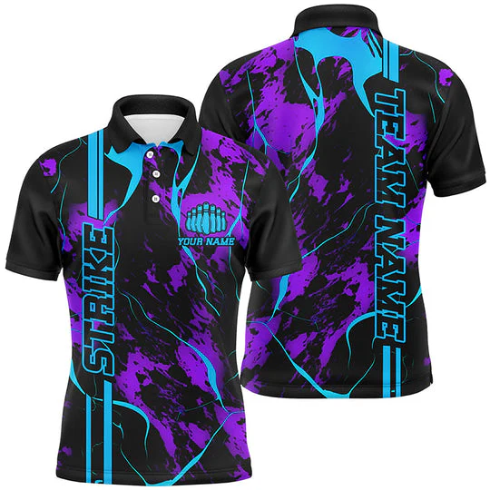 Bowling Customized Jersey Purple Camo Pattern Shirt Strike Bowling Tenpin Quarter Zip Shirt For Bowlers, Bowling Team - Image 2