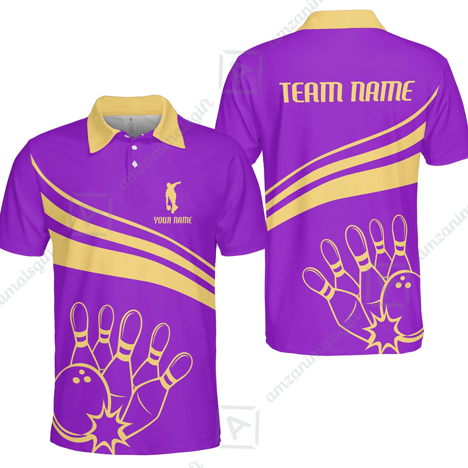 Bowling Customized Jersey Purple Shirt Gold Curve Bowling Tenpin Quarter Zip Shirt, Outfit For Bowlers, Bowling Team - Image 3