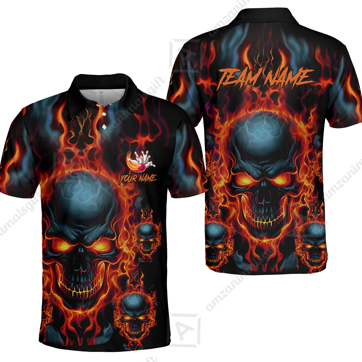 Bowling Customized Jersey Shirt Purple Flame Skull Bowling Tenpin Quarter Zip Shirt, Outfit For Bowlers, Bowling Team - Image 11