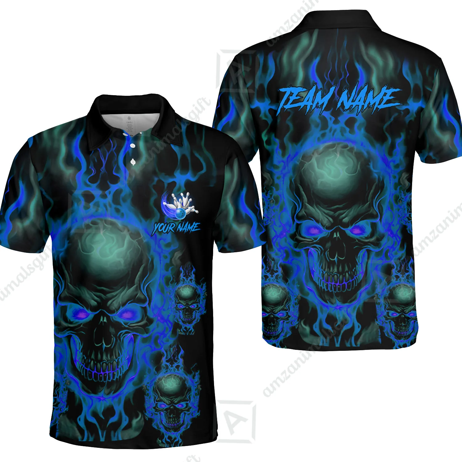 Bowling Customized Jersey Shirt Purple Flame Skull Bowling Tenpin Quarter Zip Shirt, Outfit For Bowlers, Bowling Team - Image 15