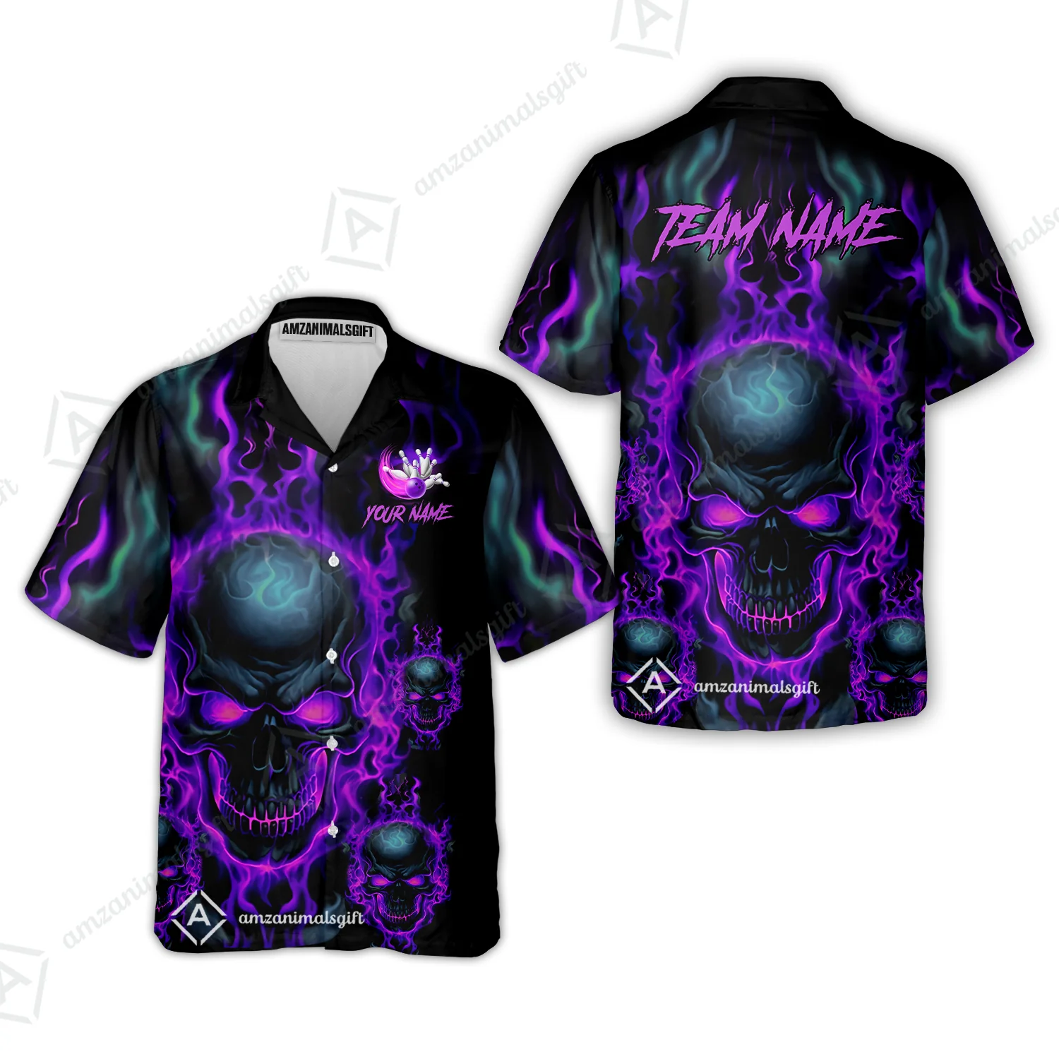 Bowling Customized Jersey Shirt Purple Flame Skull Bowling Tenpin Quarter Zip Shirt, Outfit For Bowlers, Bowling Team - Image 22