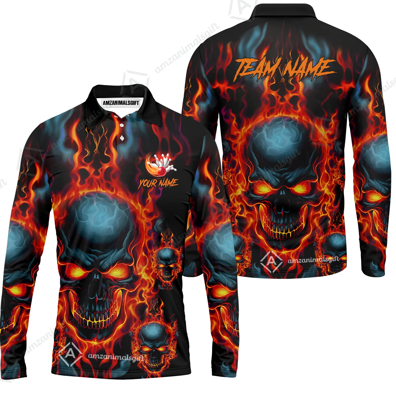 Bowling Customized Jersey Shirt Purple Flame Skull Bowling Tenpin Quarter Zip Shirt, Outfit For Bowlers, Bowling Team - Image 27