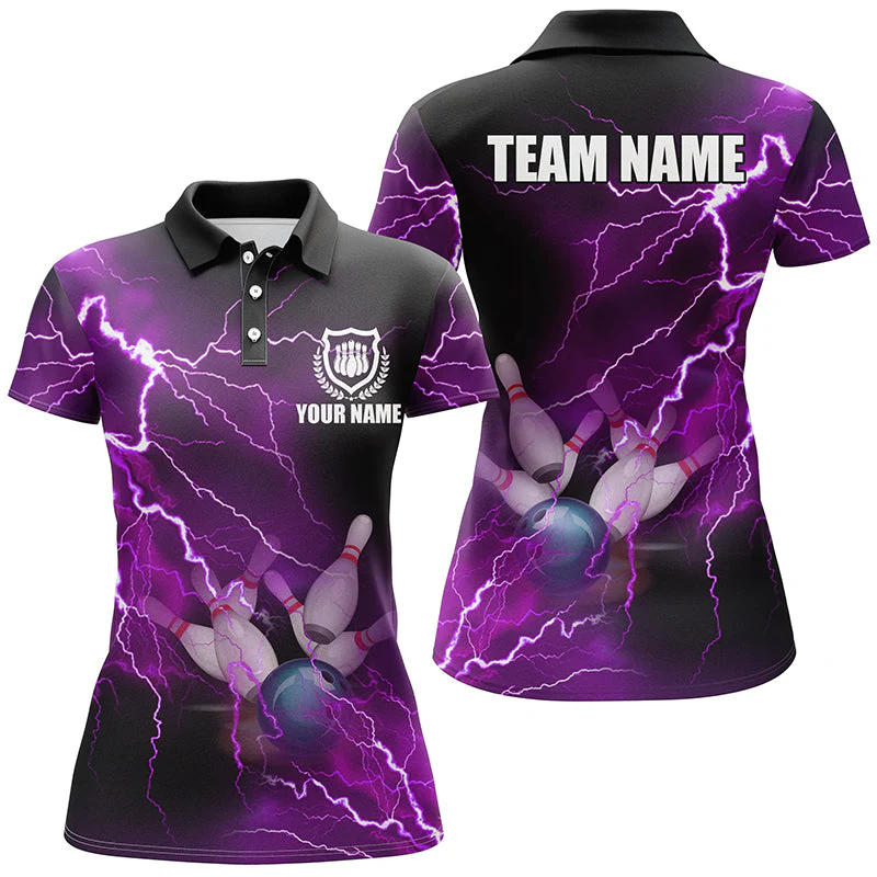 Bowling Customized Jersey Shirt Purple Lightning Thunder Tenpin Bowling Quarter Zip Shirt For Bowlers, Bowling Team - Image 4