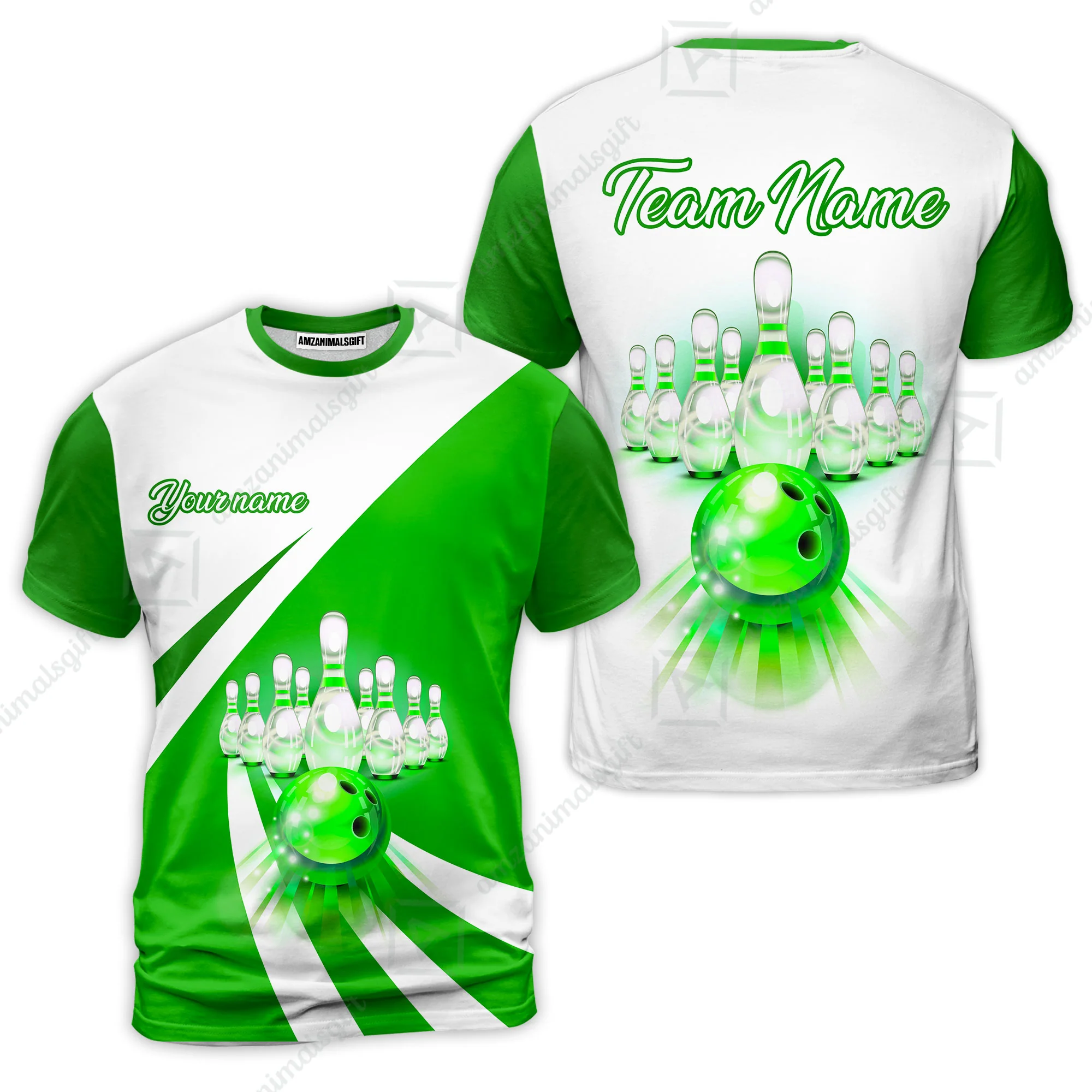 Bowling Customized Jersey White Green Shirt Rolling Bowling Tenpin Quarter Zip Shirt, Outfit For Bowlers, Bowling Team - Image 5