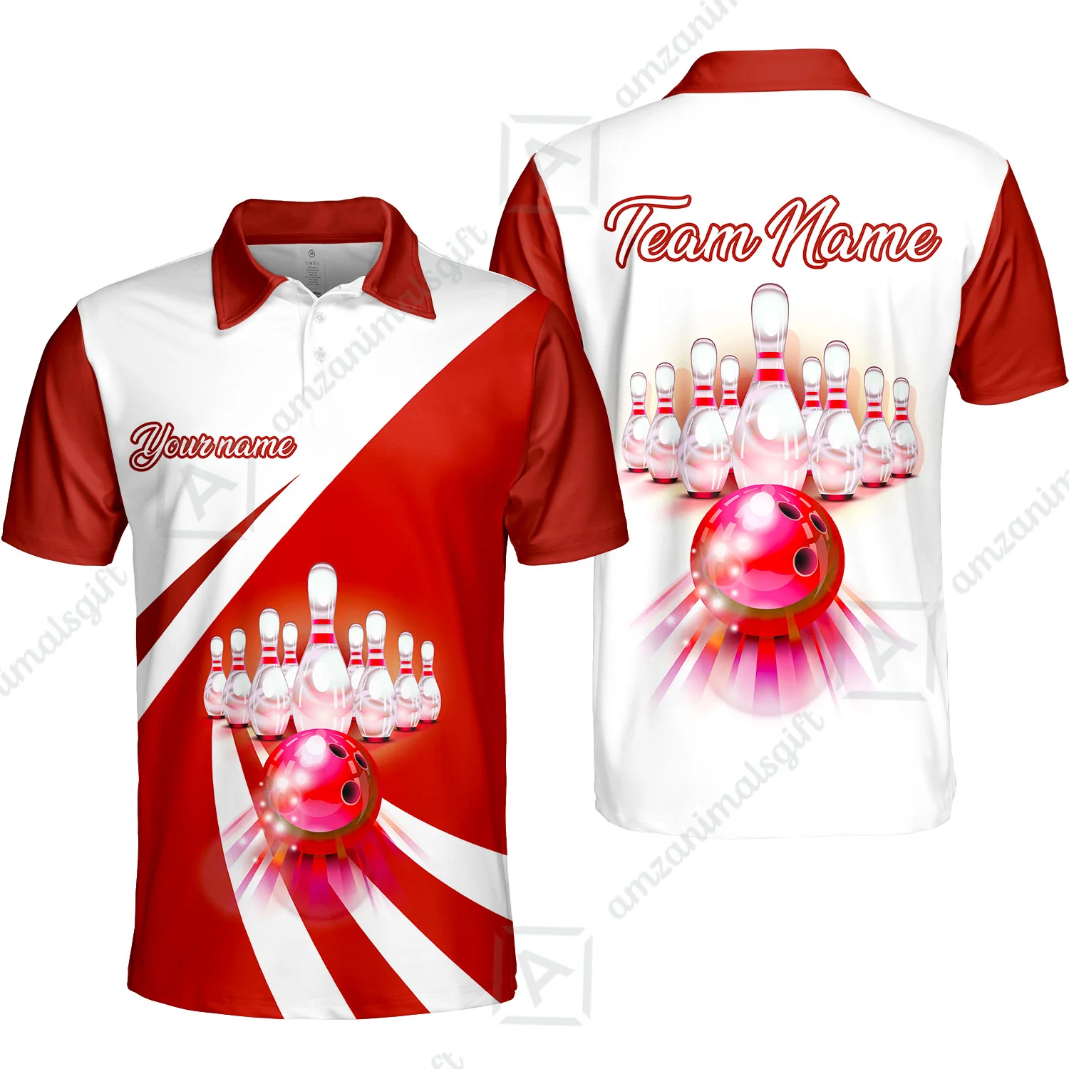 Bowling Customized Jersey White Red Shirt Rolling Bowling Tenpin Quarter Zip Shirt, Outfit For Bowlers, Bowling Team - Image 2