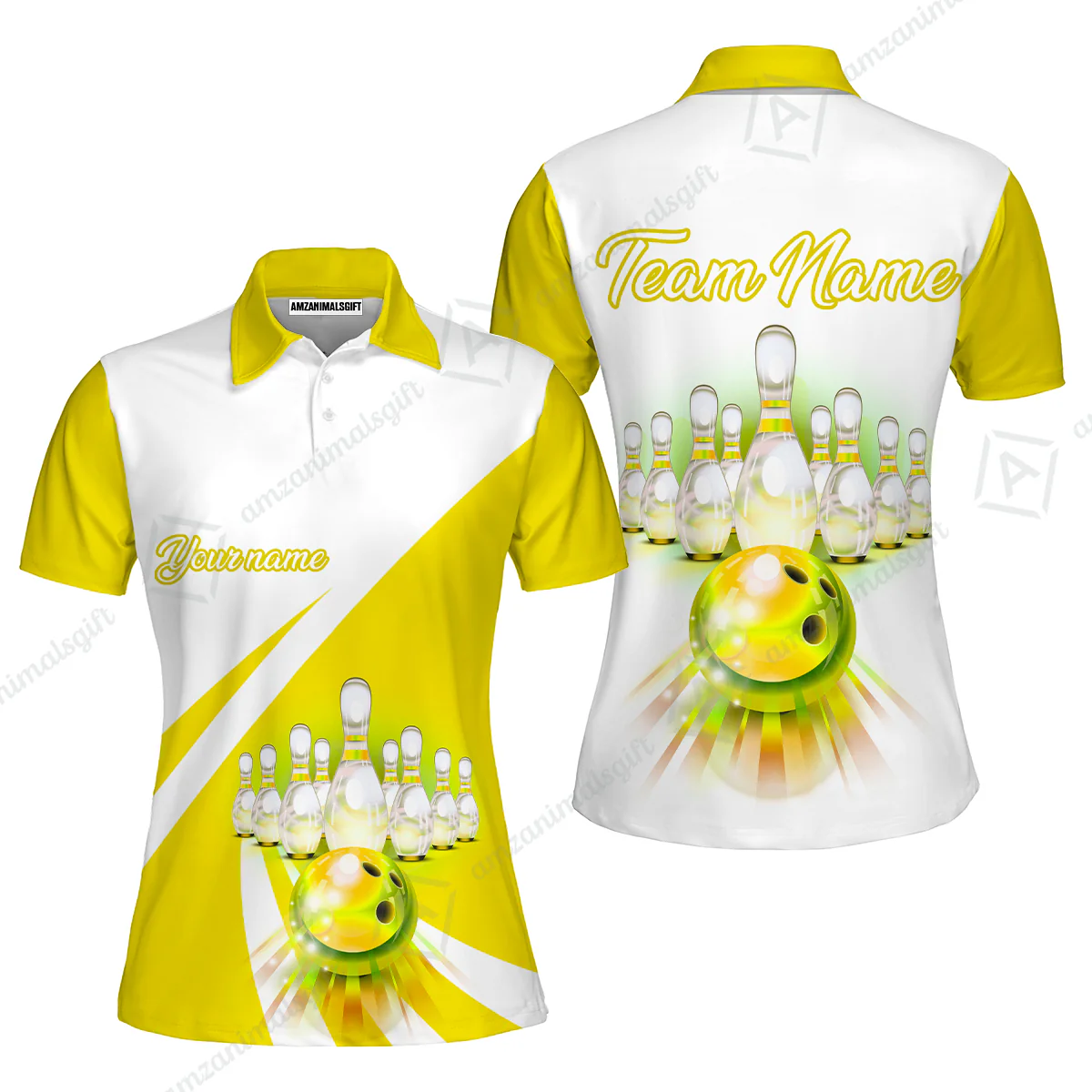 Bowling Customized Jersey White Yellow Shirt Rolling Bowling Tenpin Quarter Zip Shirt, Outfit For Bowlers, Bowling Team - Image 4
