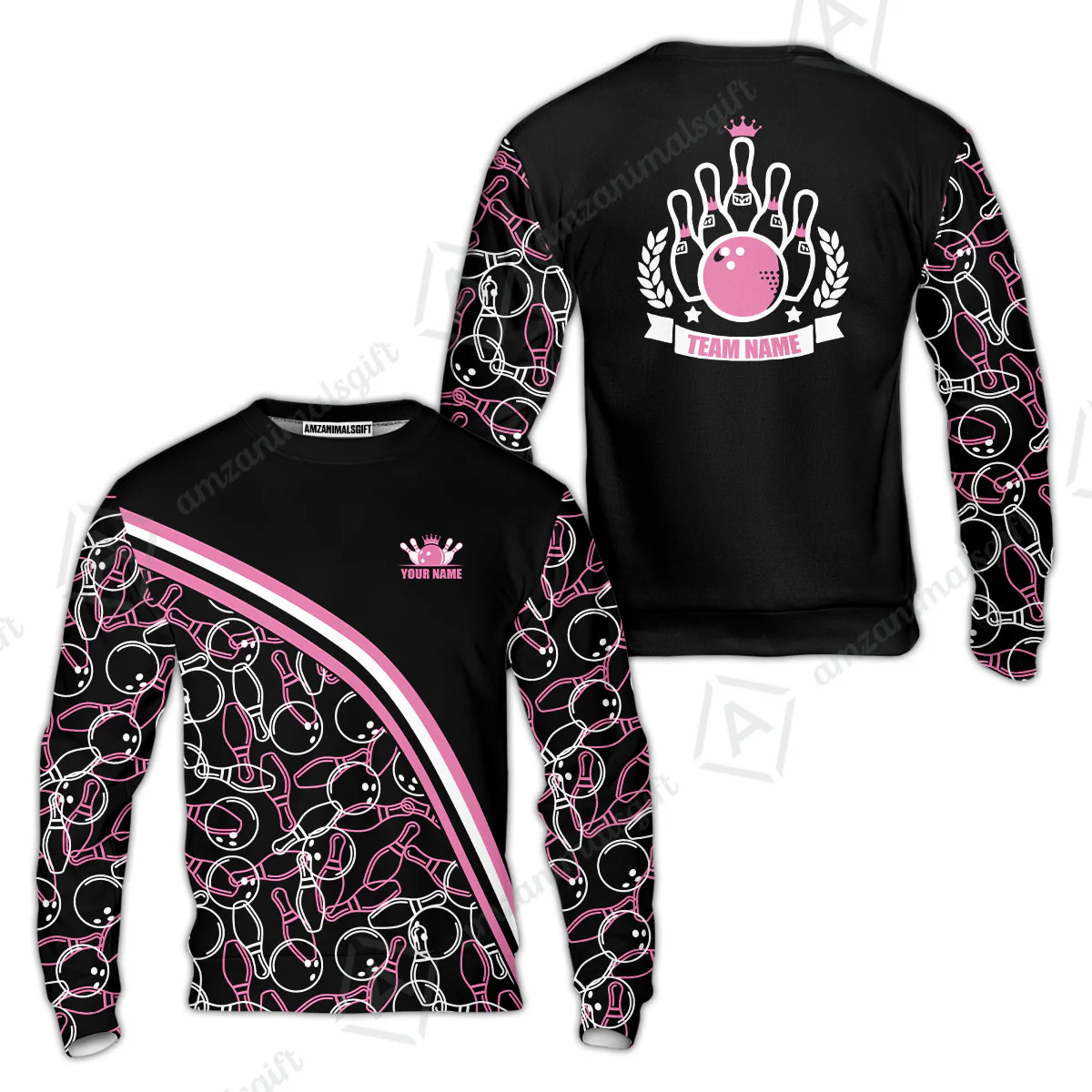 Bowling Customized Women Polo Shirt - Black Pink Bowling Pattern Personalized Bowling Polo Shirt - Gift For Friend, Family, Bowling Lovers - Image 11
