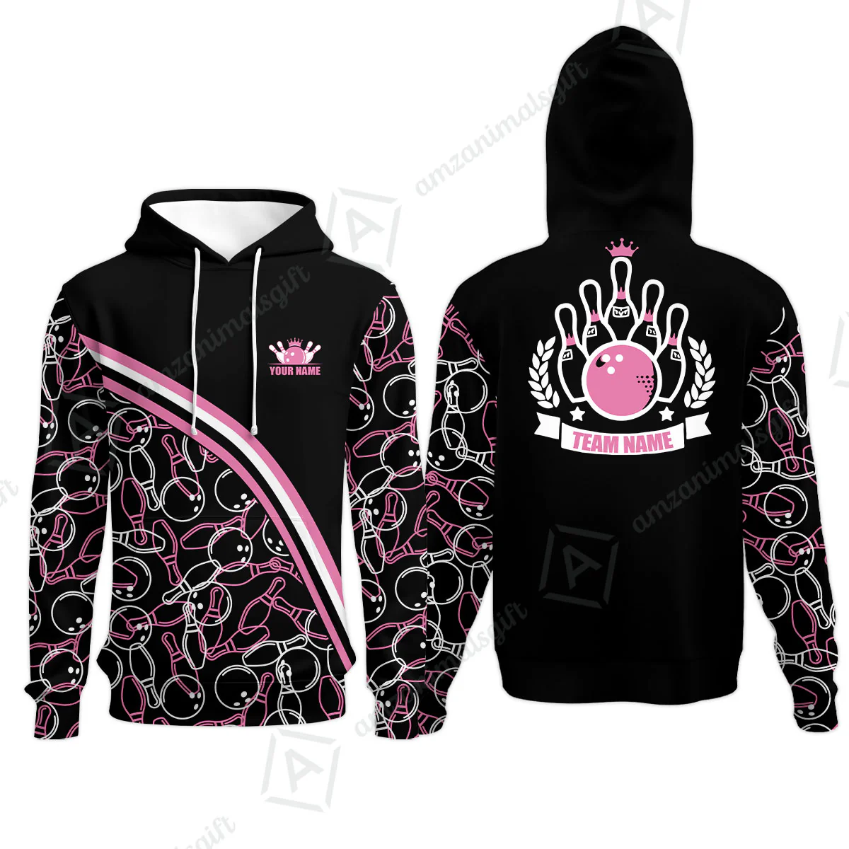 Bowling Customized Women Polo Shirt - Black Pink Bowling Pattern Personalized Bowling Polo Shirt - Gift For Friend, Family, Bowling Lovers - Image 12