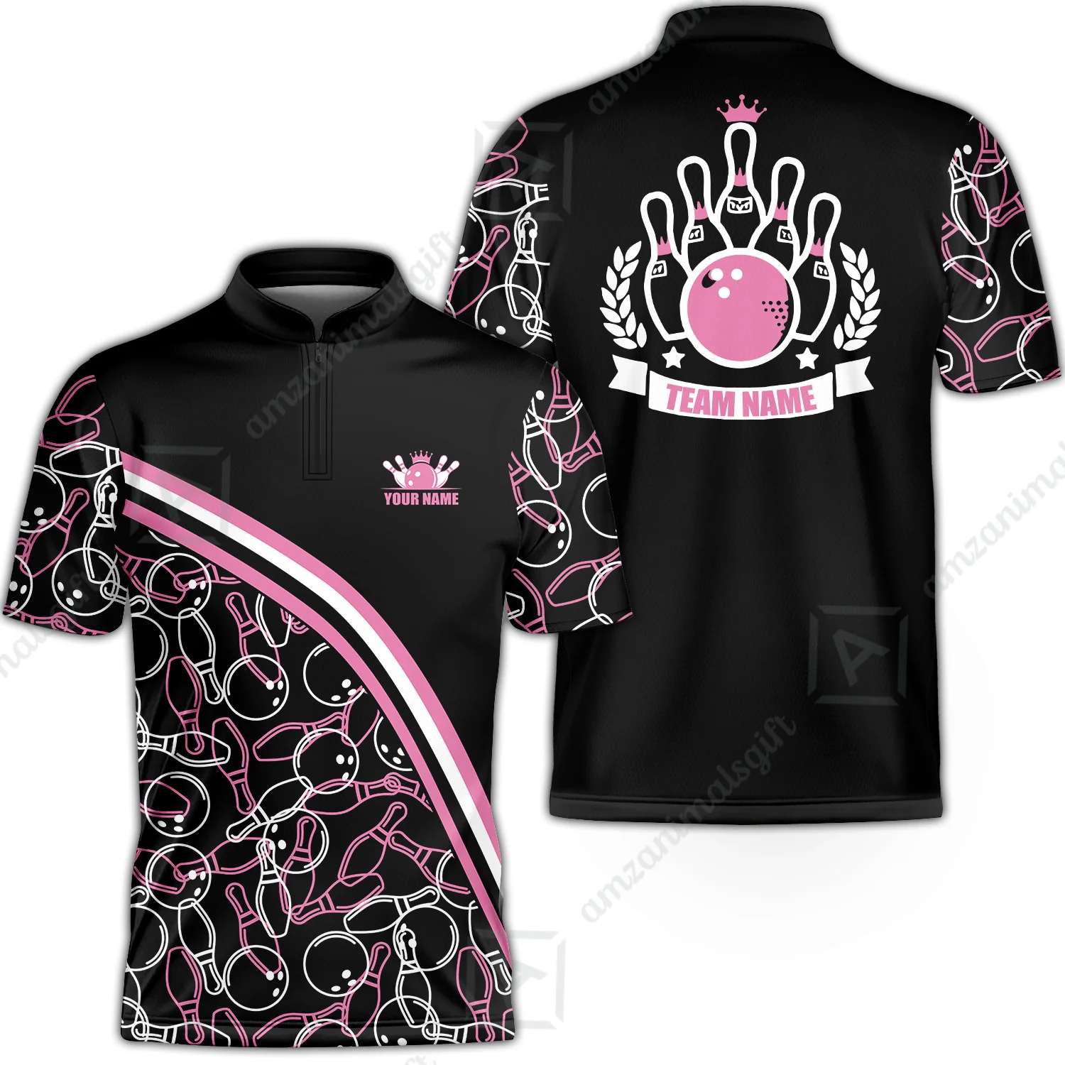 Bowling Customized Women Polo Shirt - Black Pink Bowling Pattern Personalized Bowling Polo Shirt - Gift For Friend, Family, Bowling Lovers - Image 4