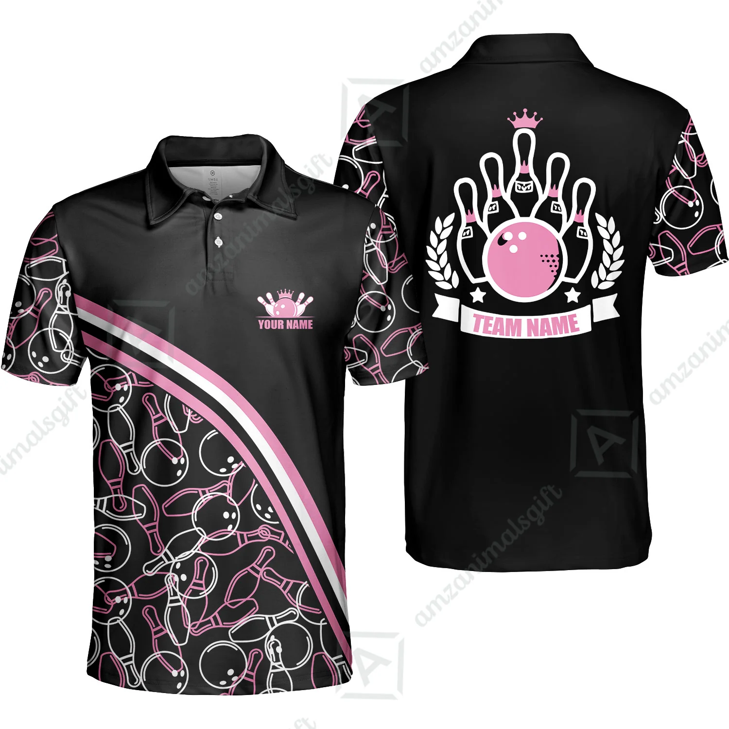 Bowling Customized Women Polo Shirt - Black Pink Bowling Pattern Personalized Bowling Polo Shirt - Gift For Friend, Family, Bowling Lovers - Image 5