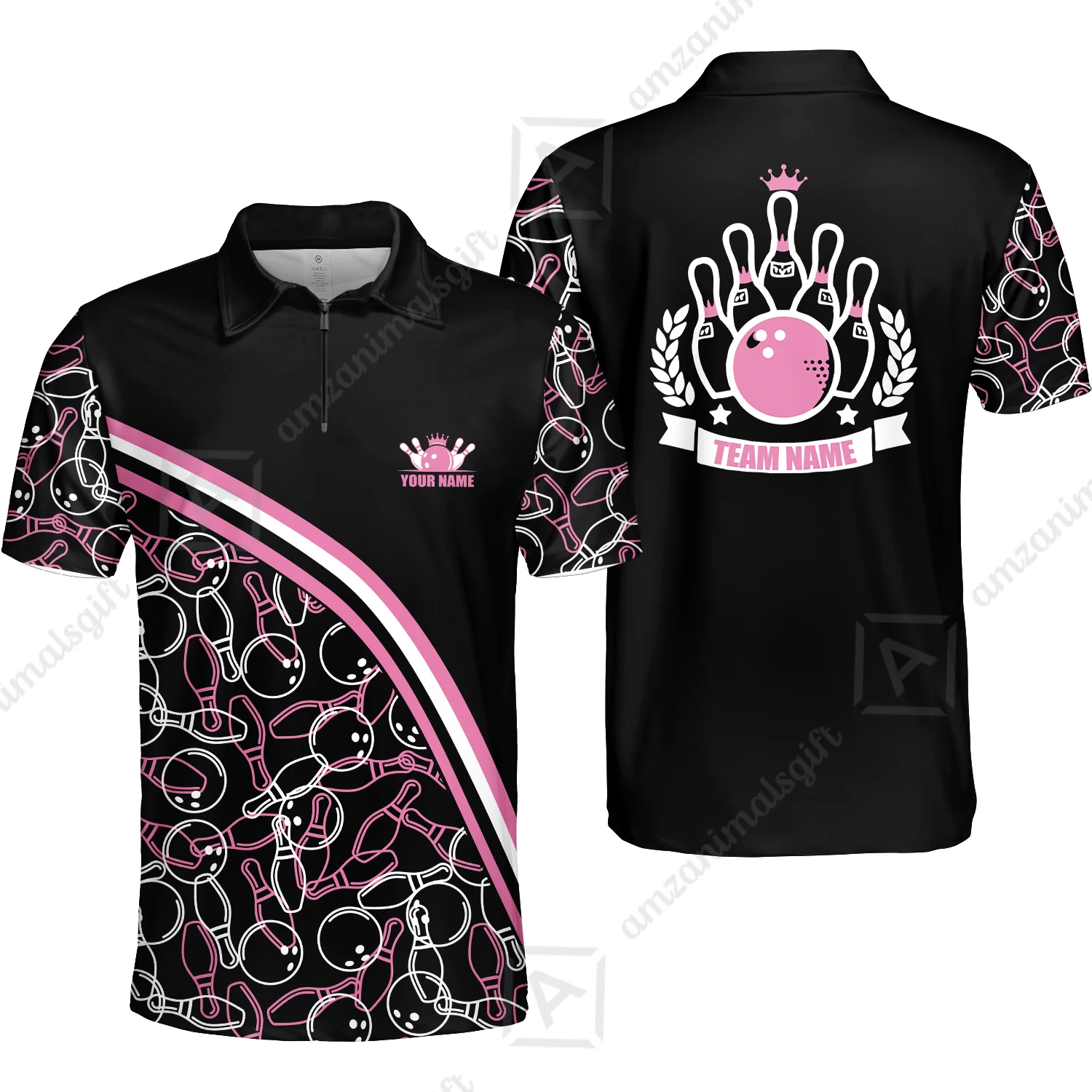Bowling Customized Women Polo Shirt - Black Pink Bowling Pattern Personalized Bowling Polo Shirt - Gift For Friend, Family, Bowling Lovers - Image 6