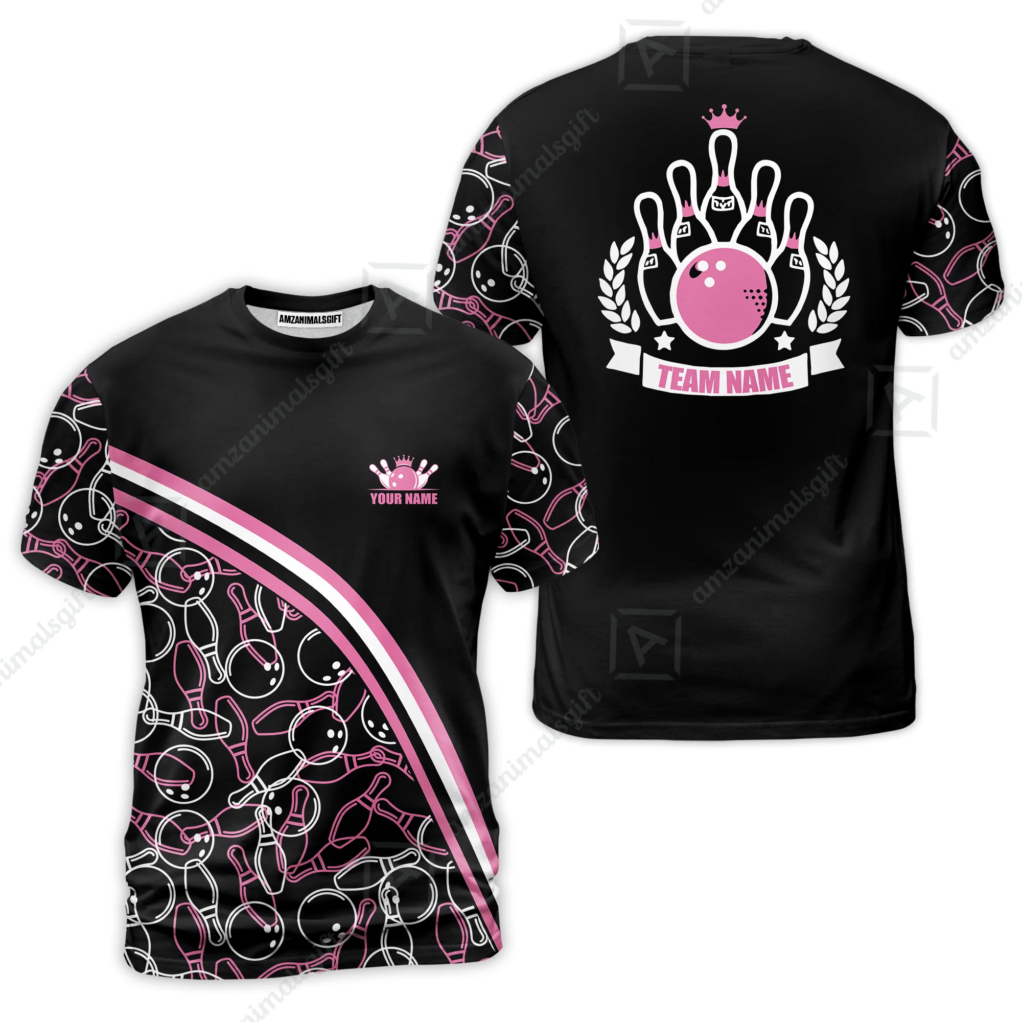 Bowling Customized Women Polo Shirt - Black Pink Bowling Pattern Personalized Bowling Polo Shirt - Gift For Friend, Family, Bowling Lovers - Image 7