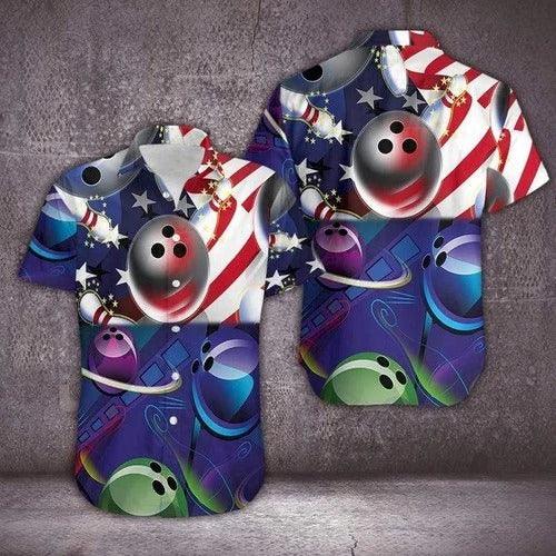 Bowling Hawaiian Shirt, American Flag Bowling Aloha Hawaiian Shirts For Men and Women - Gift For Bowling Lovers, Friend, Family