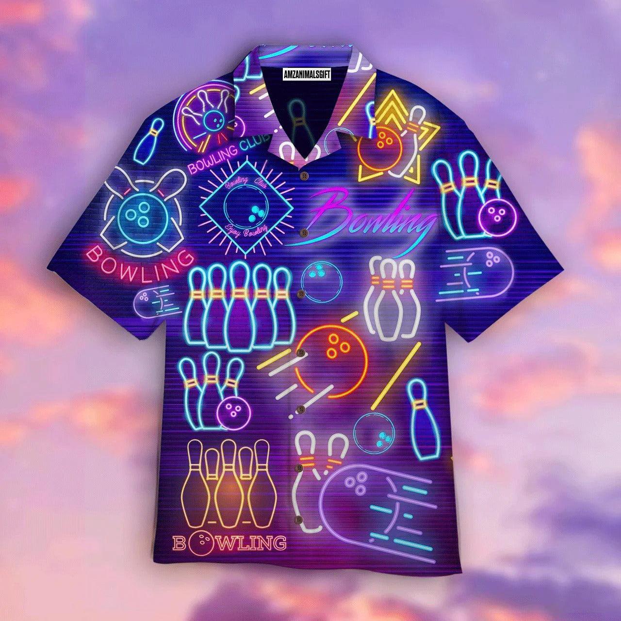 Bowling Hawaiian Shirt, Bowling Club Neon Pattern Aloha Hawaiian Shirts For Men and Women - Gift For Bowling Lovers, Friend, Family - Image 2