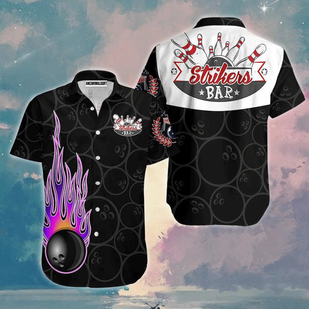 Bowling Hawaiian Shirt, Bowling In Fire Pattern Strikers Bar Black Aloha Hawaiian Shirts For Men and Women - Gift For Bowling Lovers, Friend, Family - Image 2