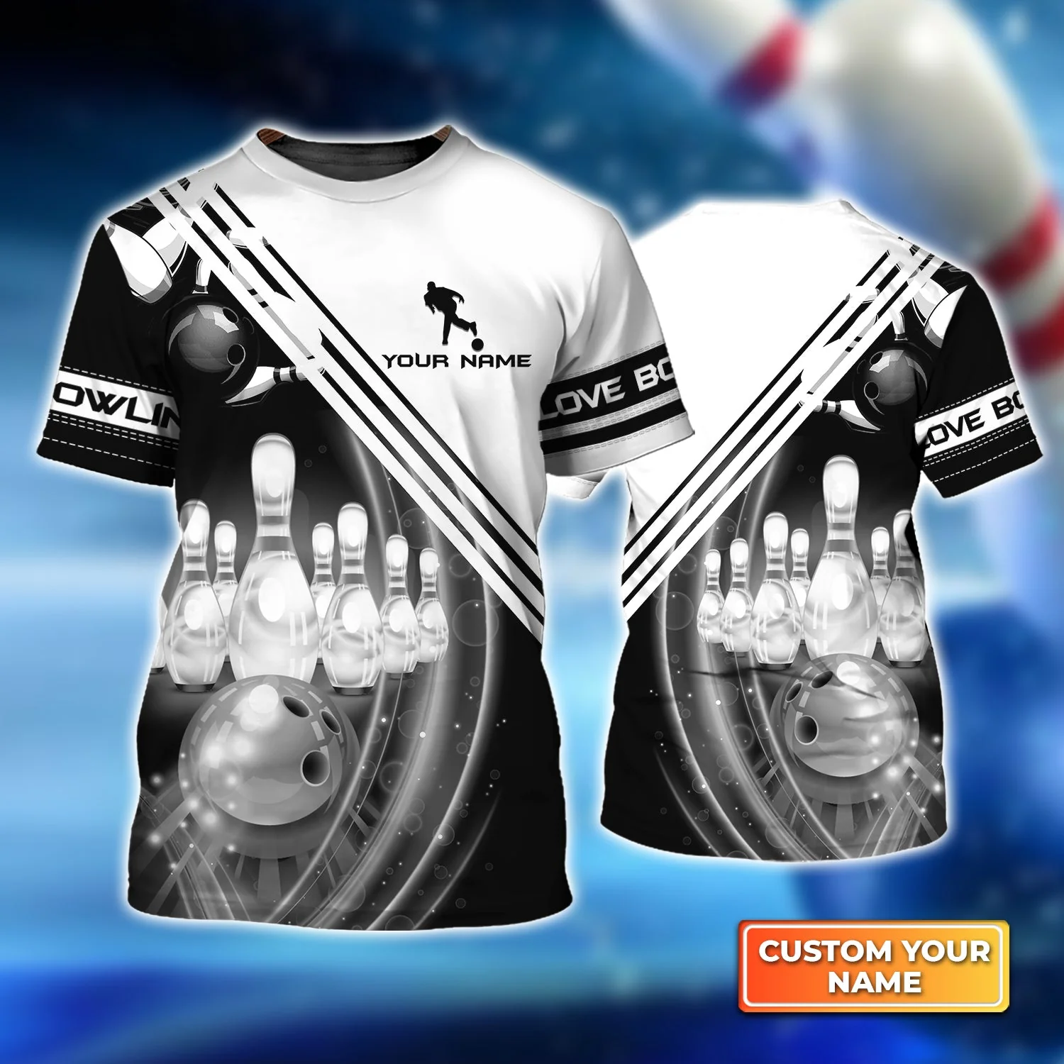 Bowling Hawaiian Shirt Custom Name - Black And White Bowling Ball In Motion And The Pins Personalized Aloha Hawaiian Shirt - Gift For Friend, Family, Bowling Lovers - Image 7
