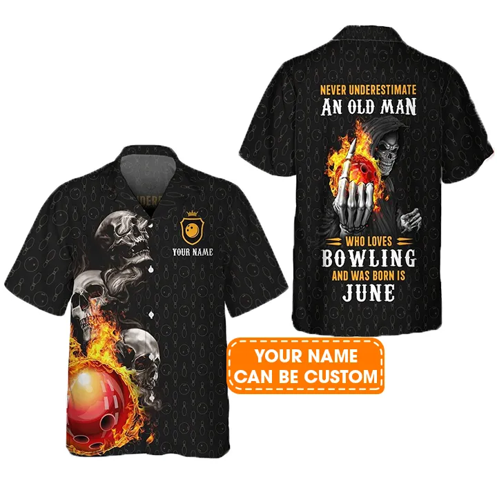 Bowling Hawaiian Shirt Custom Name, Bowling Skull Who Loves Bowling And Was Born In June Personalized Aloha Hawaiian Shirts - Gift For Bowling Lovers, Friend, Family - Image 2