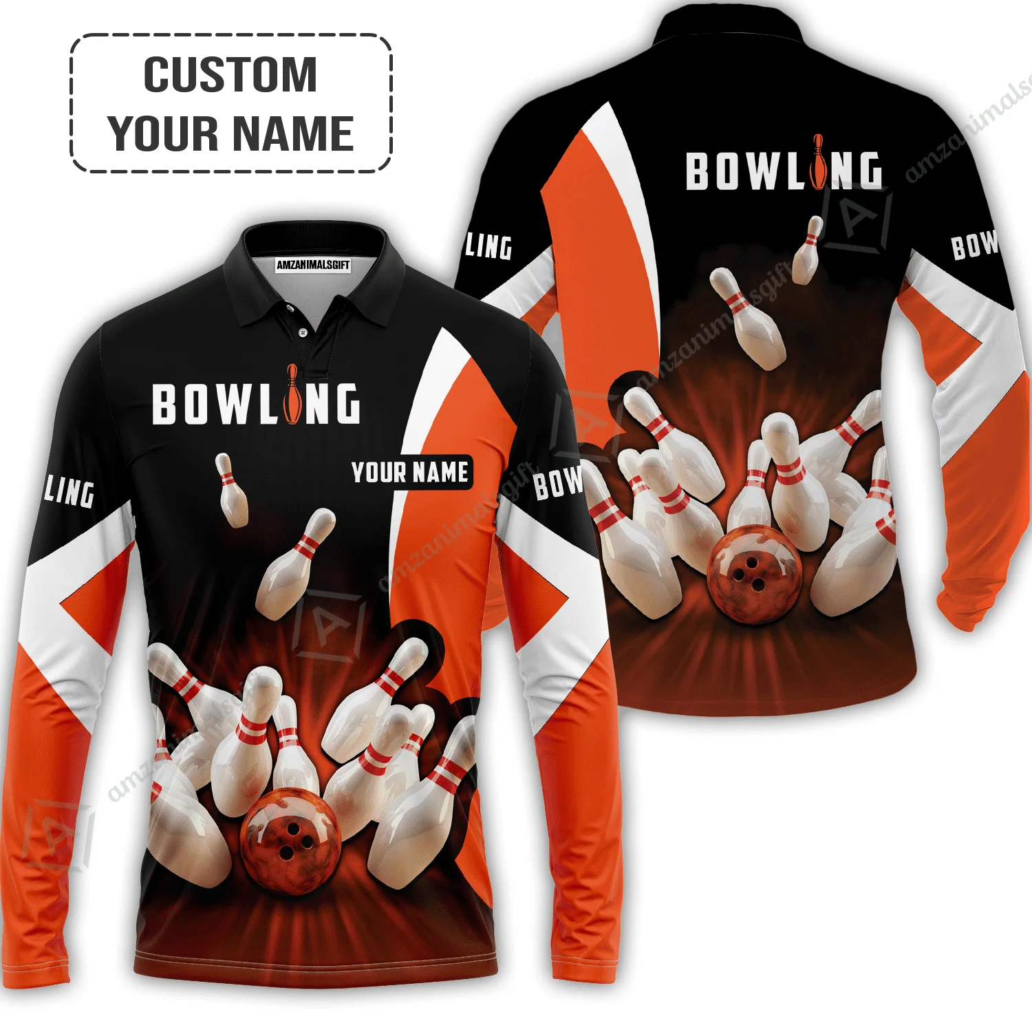 Bowling Hawaiian Shirt Custom Name - Perfect Orange Strike Bowling Personalized Aloha Hawaiian Shirt - Gift For Friend, Family, Bowling Lovers - Image 5