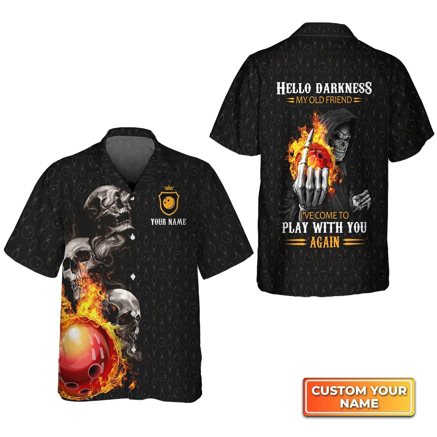 Bowling Hawaiian Shirt Custom Name - Skull Hello Darkness My Old Friend Skittles Personalized Aloha Hawaiian Shirt - Gift For Friend, Family, Bowling Lovers - Image 3
