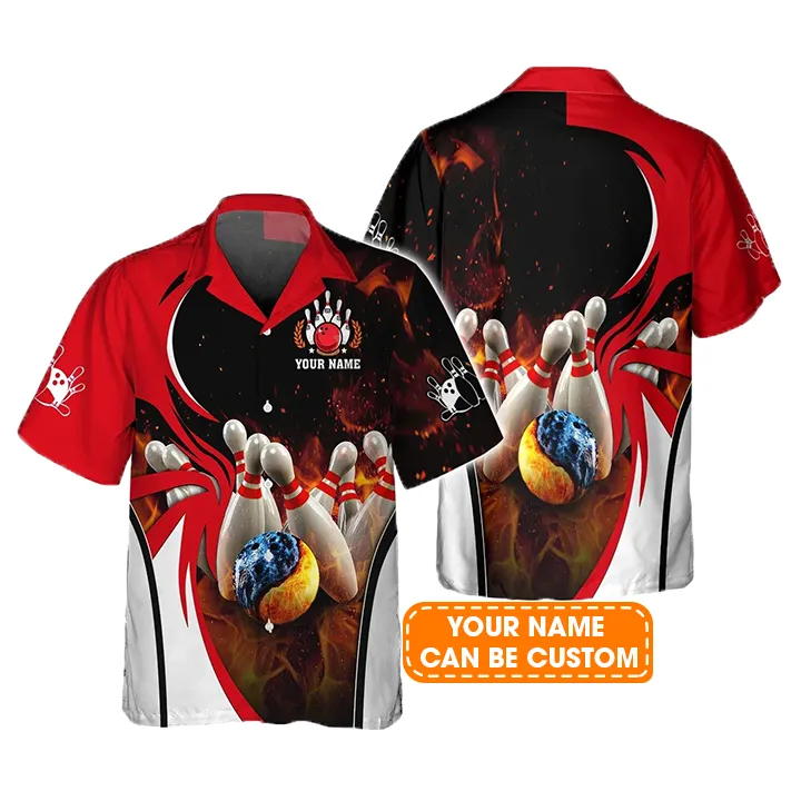 Bowling Hawaiian Shirt Custom Name - Water And Fire In Bowling Ball Personalized Aloha Hawaiian Shirt - Gift For Friend, Family, Bowling Lovers - Image 2