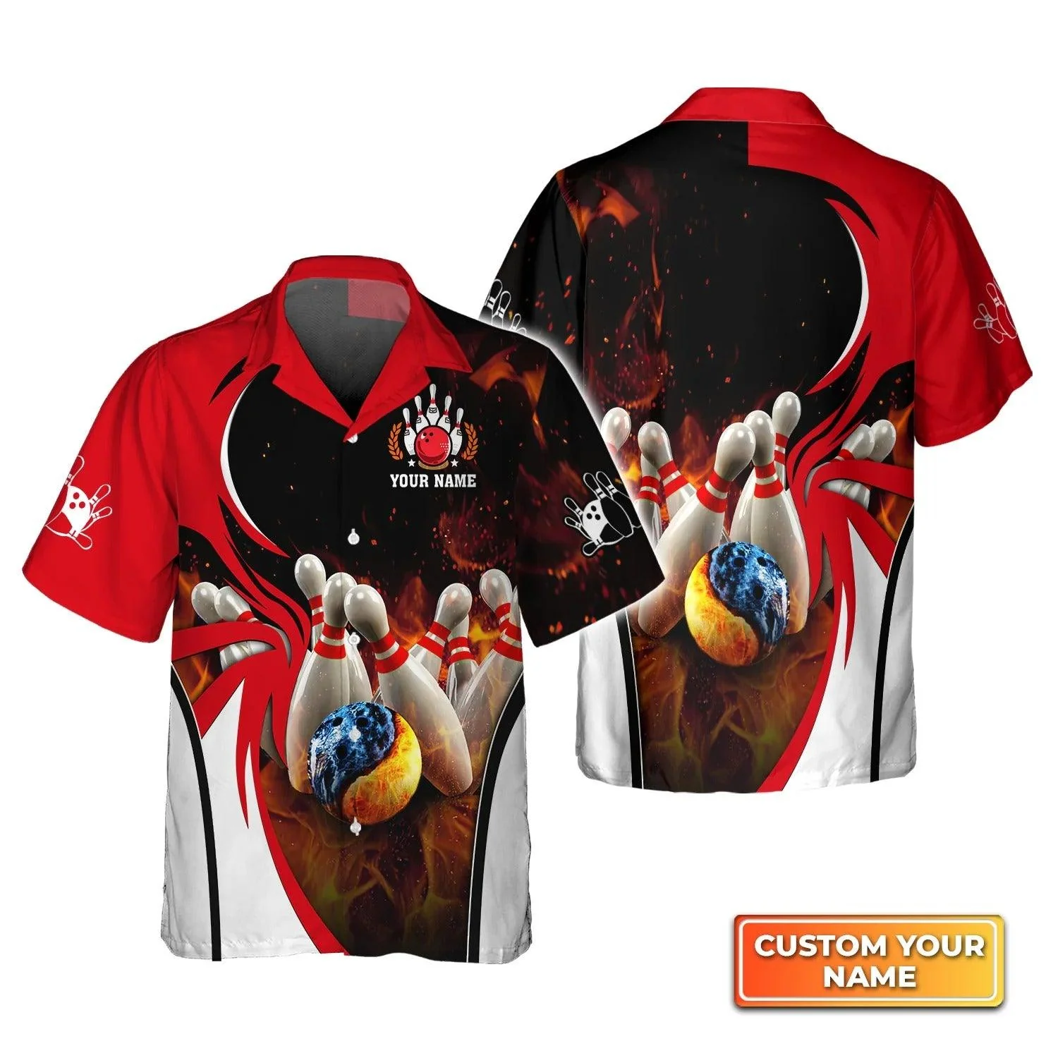 Bowling Hawaiian Shirt Custom Name - Water And Fire In Bowling Ball Personalized Aloha Hawaiian Shirt - Gift For Friend, Family, Bowling Lovers - Image 3