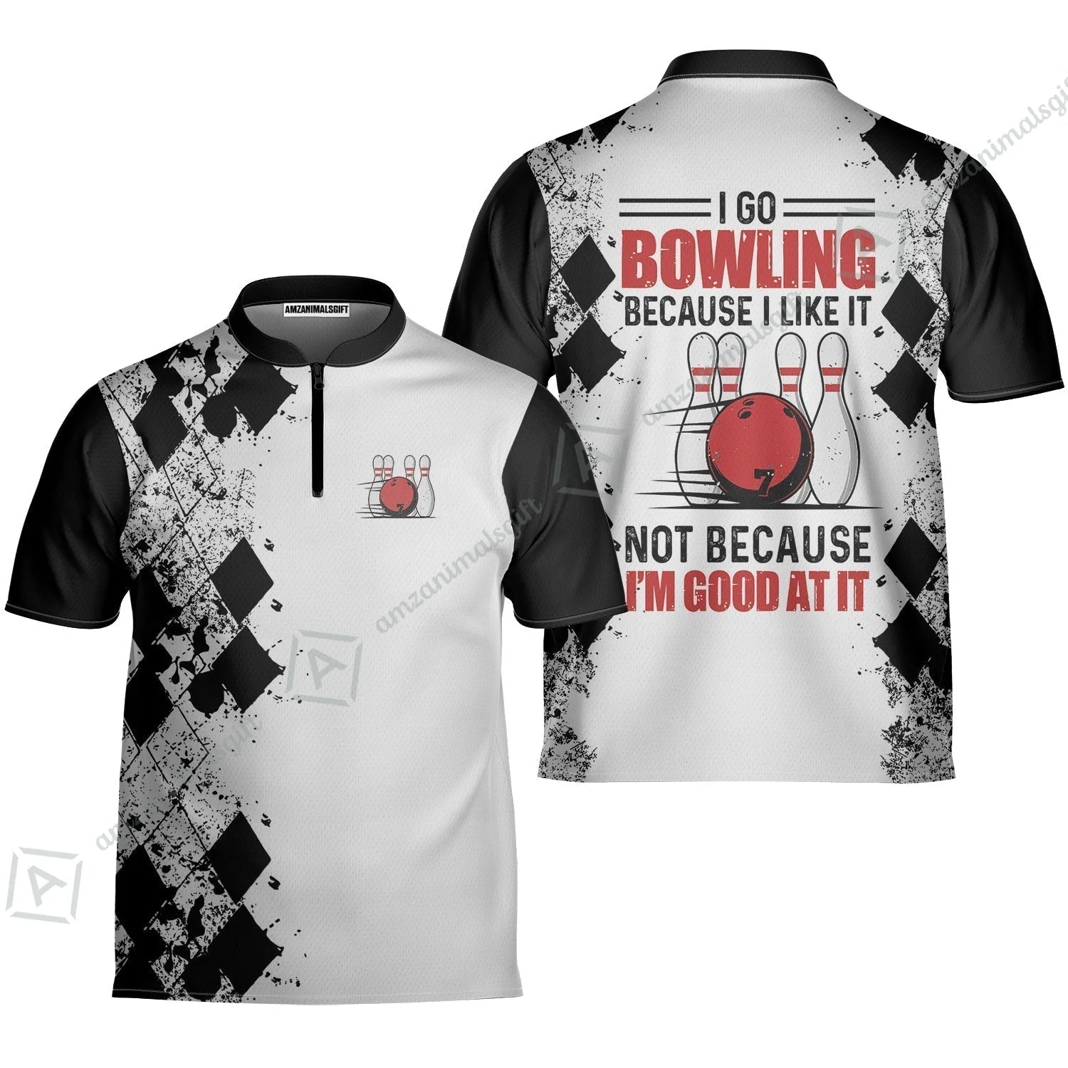 Bowling Hawaiian Shirt - I Go Bowling Because I Like It Hawaiian Shirt, Black Argyle Pattern Shirt Design, Best Bowling Shirt - Image 6