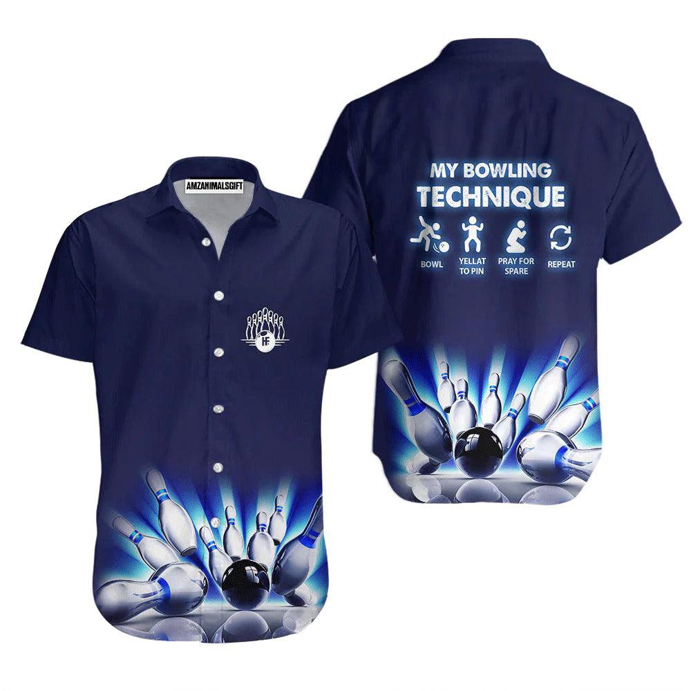 Bowling Hawaiian Shirt, My Bowling Technique Dark Blue Aloha Hawaiian Shirts For Men and Women - Gift For Bowling Lovers, Friend, Family