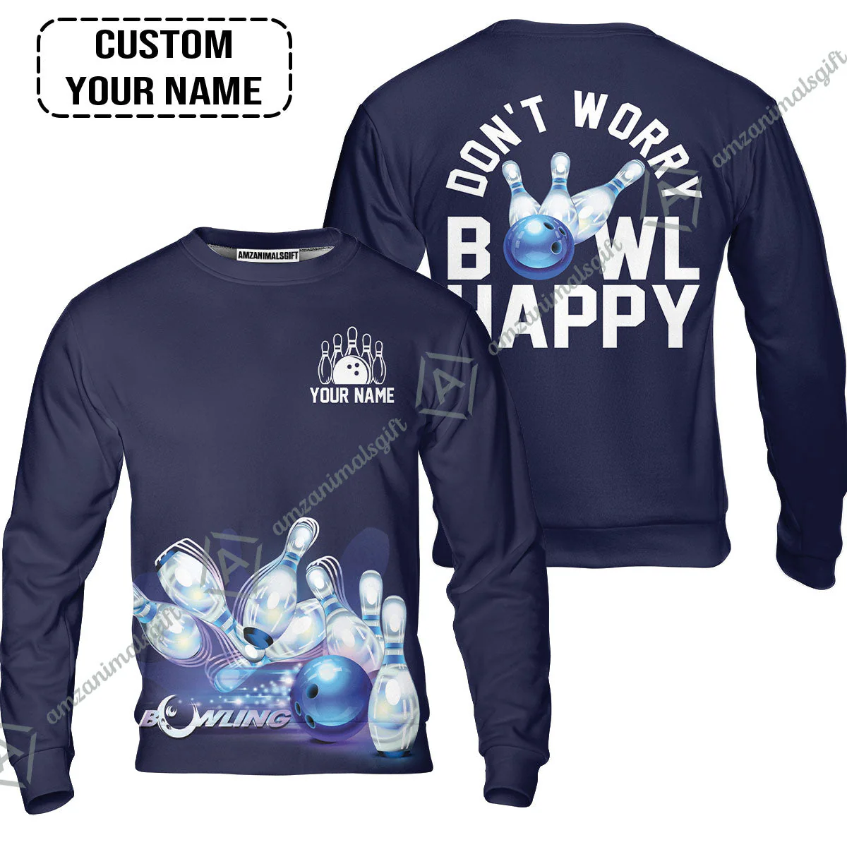 Bowling Hoodie Custom Name - Don't Worry Bowl Happy Personalized Hoodie - Gift For Friend, Family, Bowling Lovers - Image 6