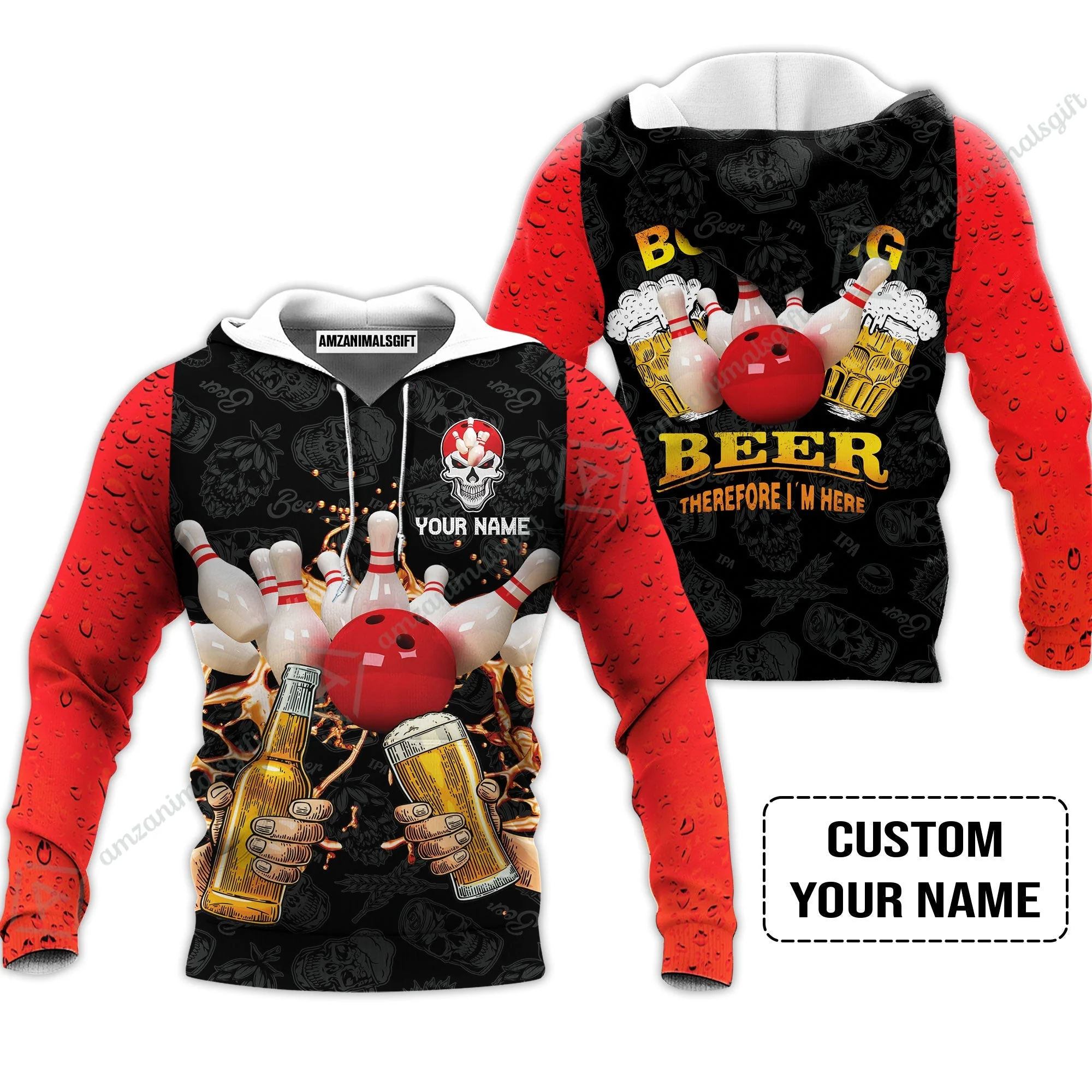Bowling Jersey Custom Name, Bowling and Beer Black Red Therefore I'm Here Personalized Bowling Jersey - Image 5