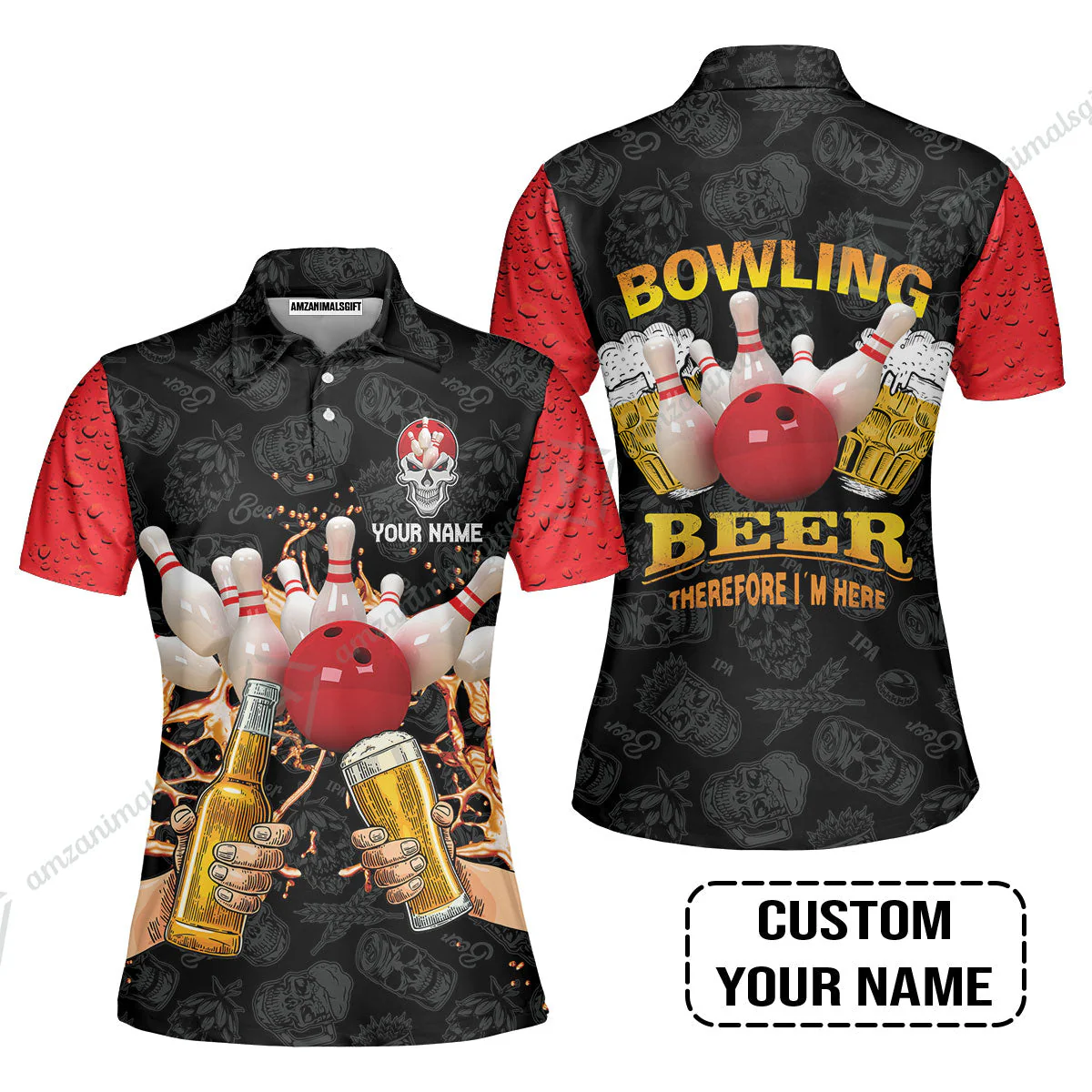 Bowling Jersey Custom Name, Bowling and Beer Black Red Therefore I'm Here Personalized Bowling Jersey - Image 6
