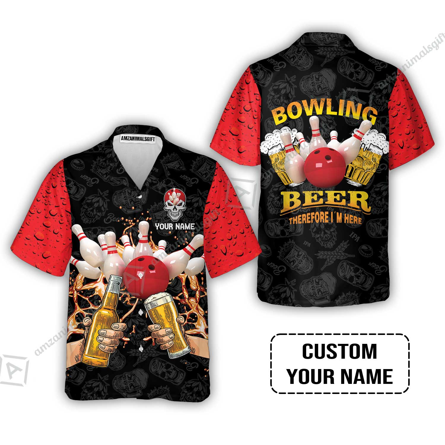Bowling Jersey Custom Name, Bowling and Beer Black Red Therefore I'm Here Personalized Bowling Jersey - Image 7