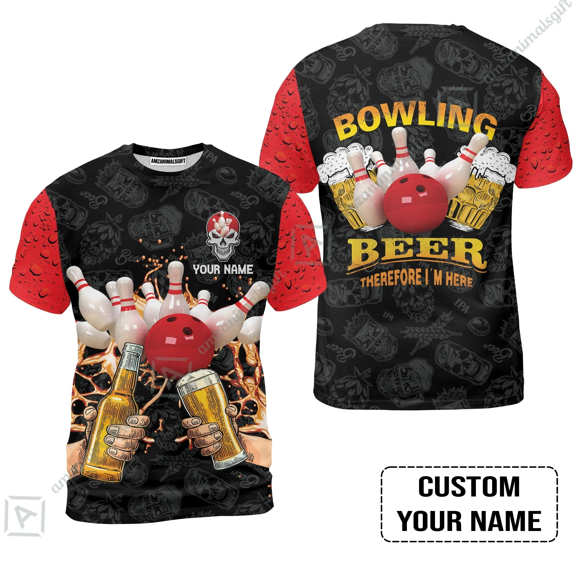 Bowling Jersey Custom Name, Bowling and Beer Black Red Therefore I'm Here Personalized Bowling Jersey - Image 8