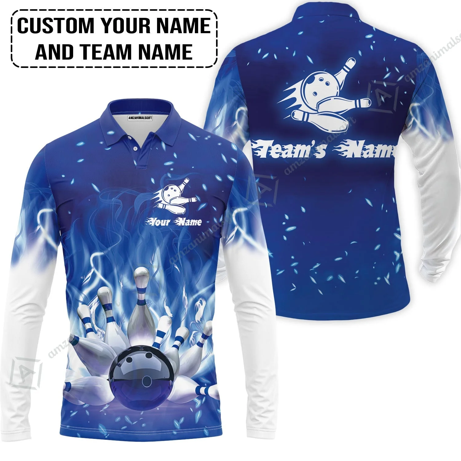 Bowling Jersey Custom Name - Bowling On Blue Fire Personalized Bowling Bowling Jersey - Image 3