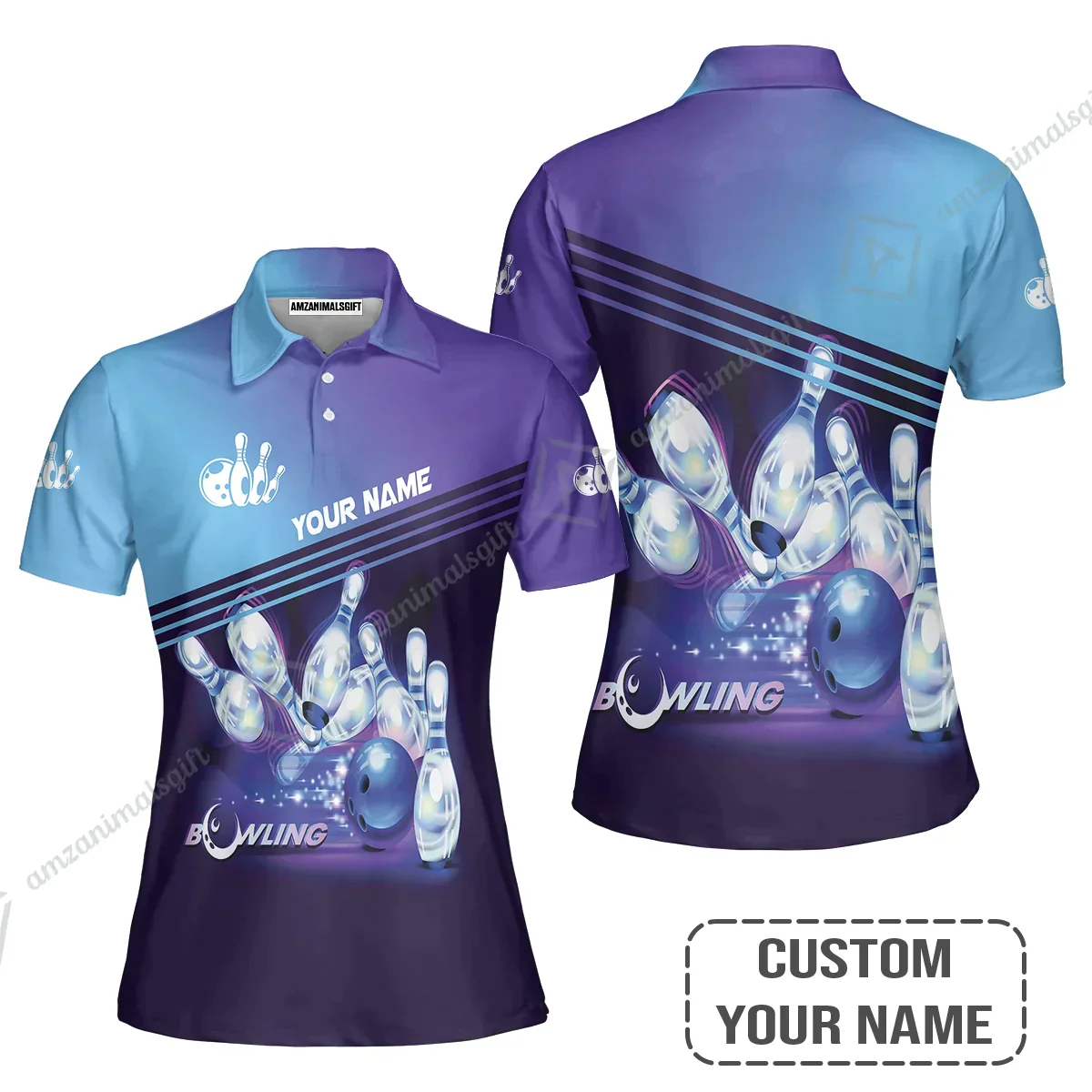 Bowling Jersey With Custom Name, Personalized Blue Bowling Jersey Shirt Uniform Players, Perfect Outfits For Bowling Lovers, Bowlers - Image 4