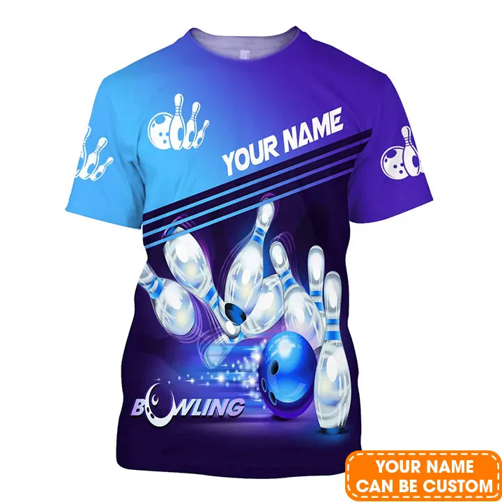 Bowling Long Sweatshirt With Custom Name, Personalized Blue Bowling Shirt Uniform Players, Perfect Gifts For Bowling Lovers, Bowlers - Image 9