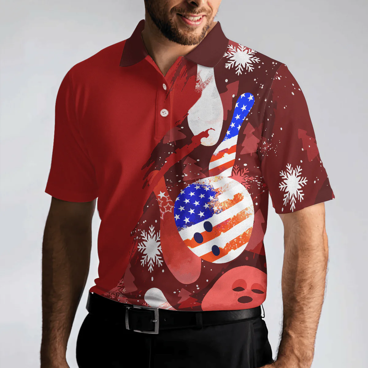 Bowling Men Polo Shirt - American Flag Christmas, Bowling Ball and Pins Bowling Polo Shirt For Men - Gift For Bowling Lovers, Bowlers - Image 5