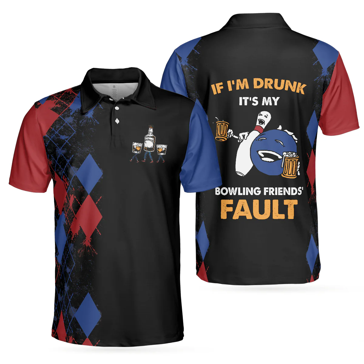 Bowling Men Polo Shirt - Argyle Pattern Bowling Polo Shirts, If I'm Drunk Bowling Polo Shirt For Men - Gift For Bowling Lovers, Bowlers - Image 2