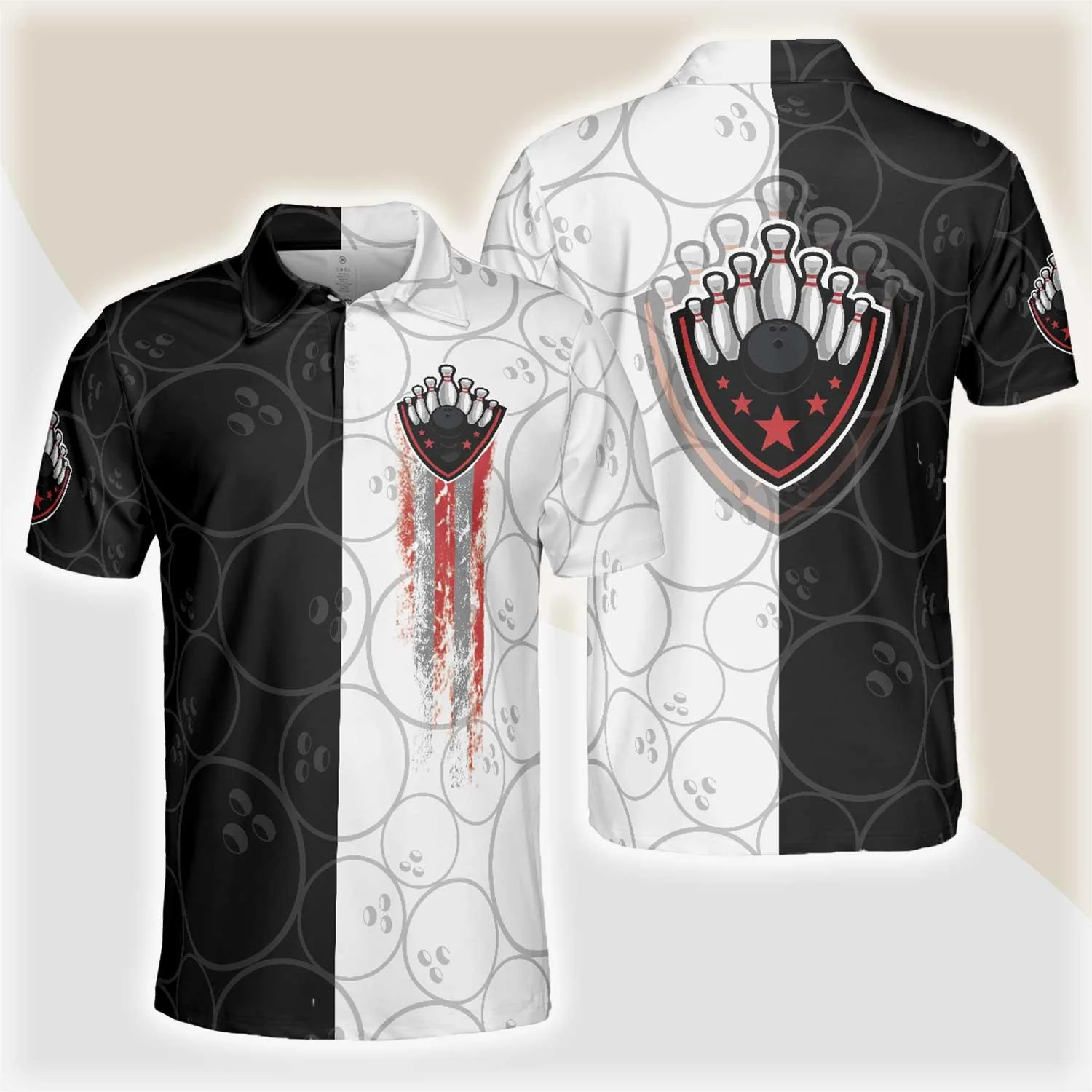 Bowling Men Polo Shirt - Bowling Black And White Pattern Bowling Polo Shirt - Gift For Friend, Family, Bowling Lovers