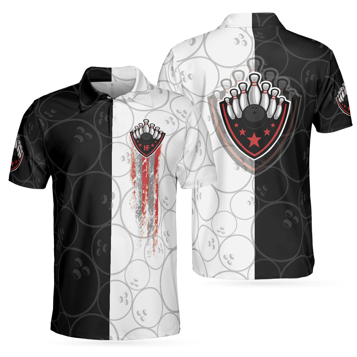 Bowling Men Polo Shirt - Bowling Black And White Pattern Bowling Polo Shirt - Gift For Friend, Family, Bowling Lovers - Image 3