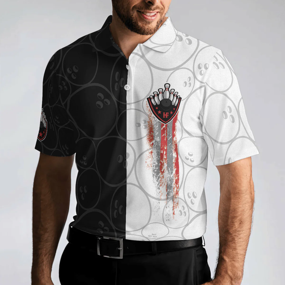 Bowling Men Polo Shirt - Bowling Black And White Pattern Bowling Polo Shirt - Gift For Friend, Family, Bowling Lovers - Image 6