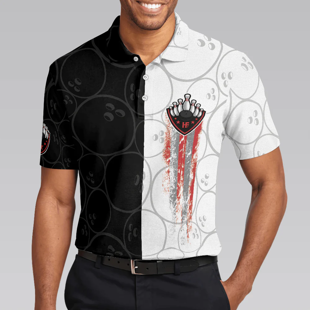 Bowling Men Polo Shirt - Bowling Black And White Pattern Bowling Polo Shirt - Gift For Friend, Family, Bowling Lovers - Image 7