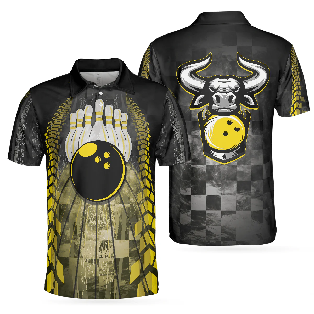 Bowling Men Polo Shirt - Bowling Bull Black And Yellow Bowling, Bull Polo Shirt Bowling Polo Shirt - Gift For Friend, Family, Bowling Lovers - Image 2